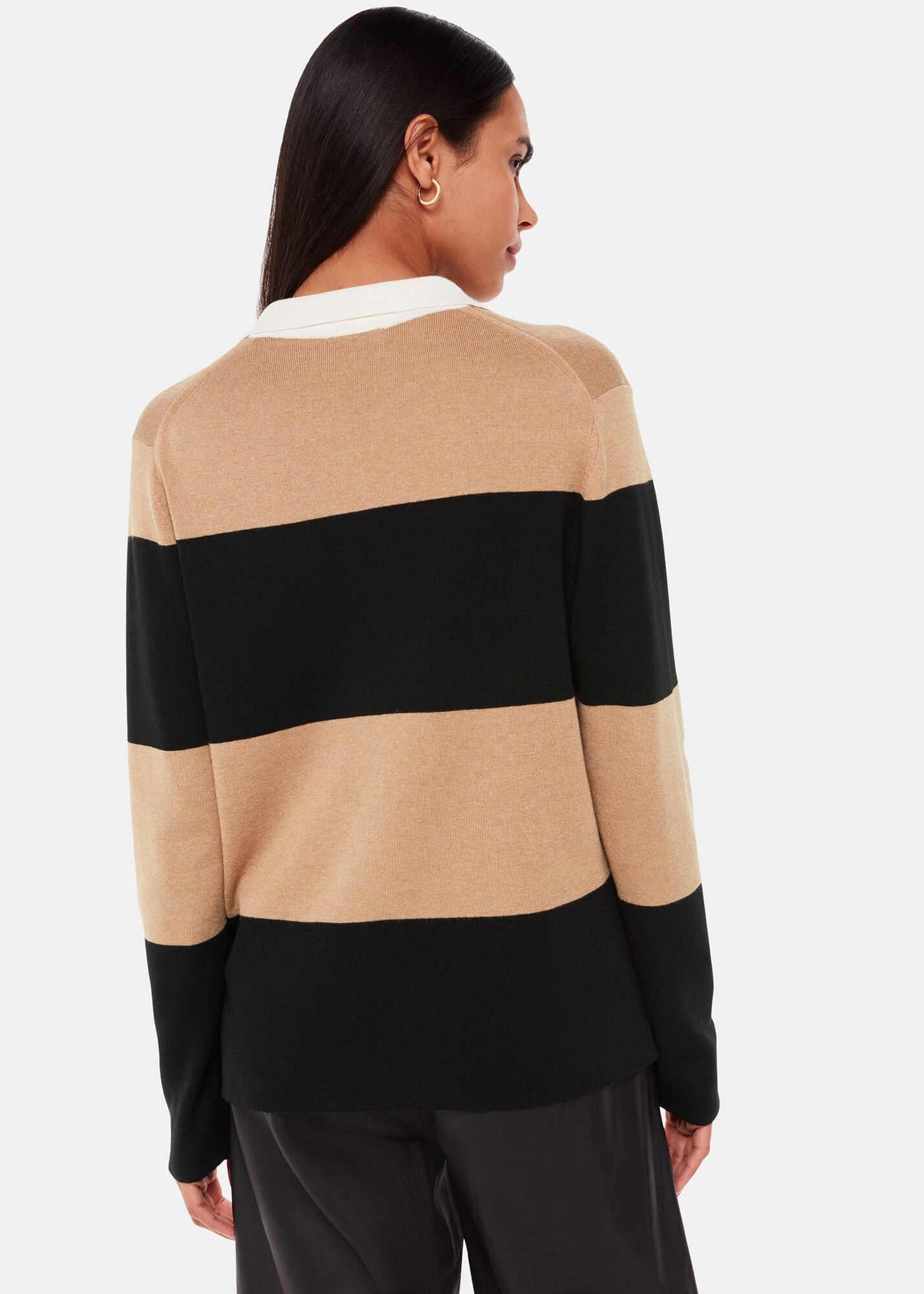 Black/Multi Stripe Rugby Knitted Shirt | WHISTLES | Whistles Black/Multi Stripe Rugby Knitted Shirt | WHISTLES | Whistles