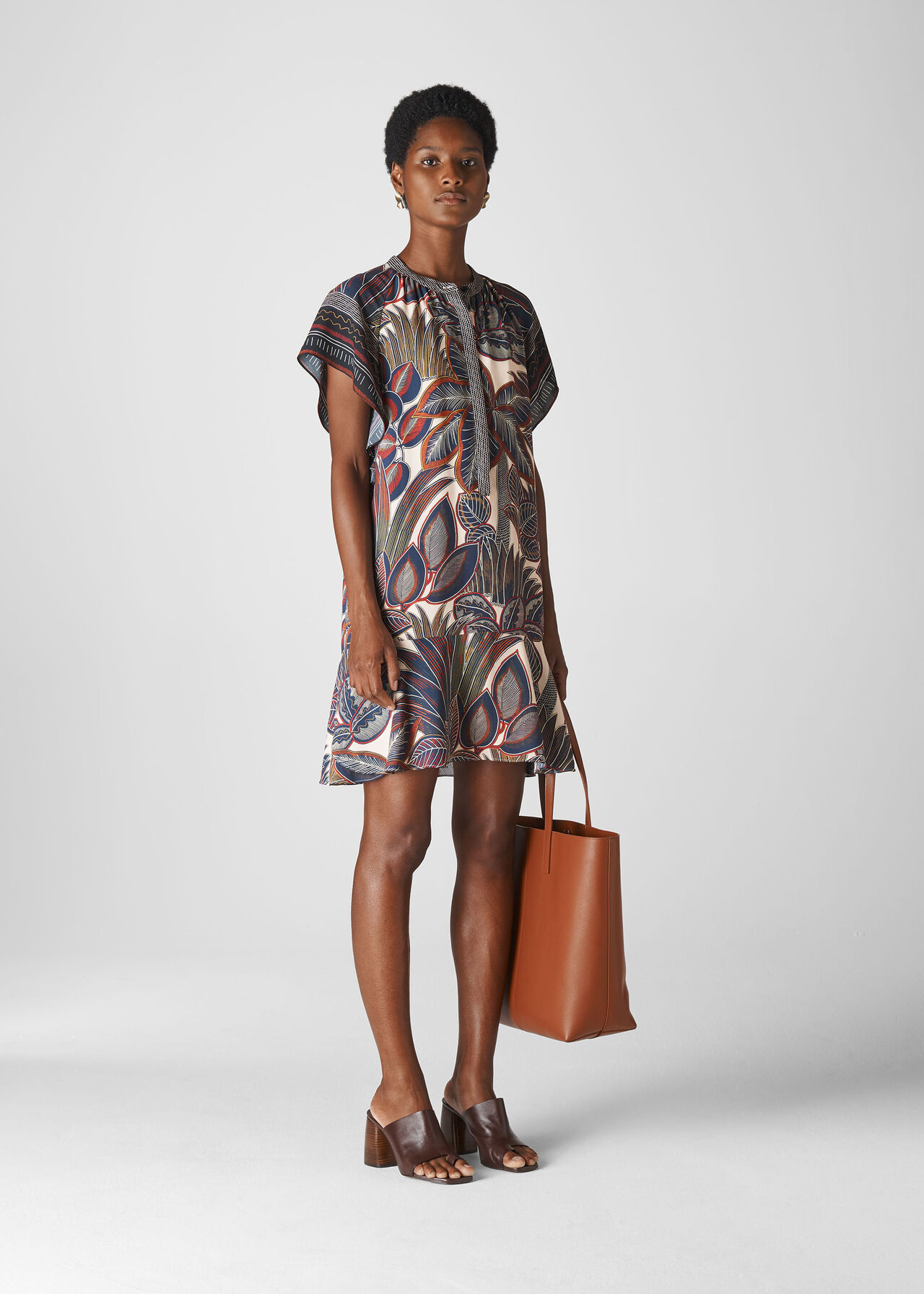 Palm Print Shirt Dress Multicolour