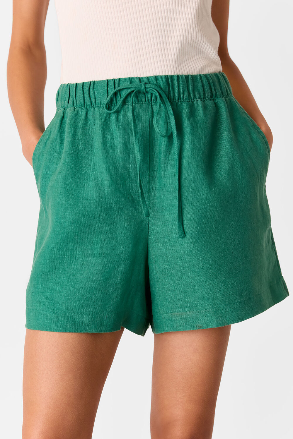 Green Linen Elasticated Short