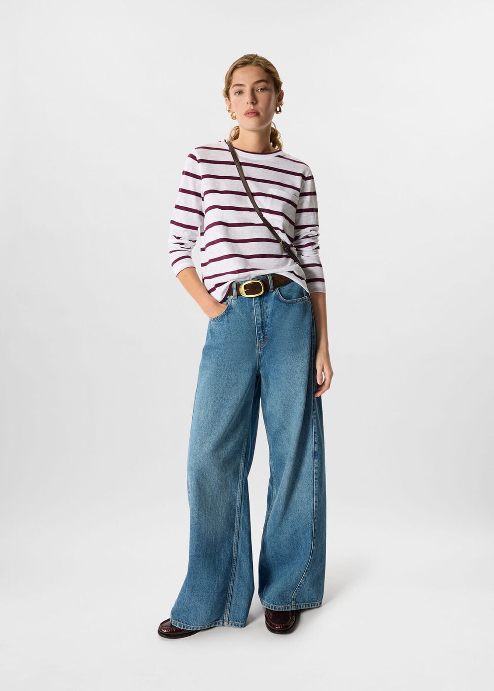 Stripe Crew Neck Pocket Top