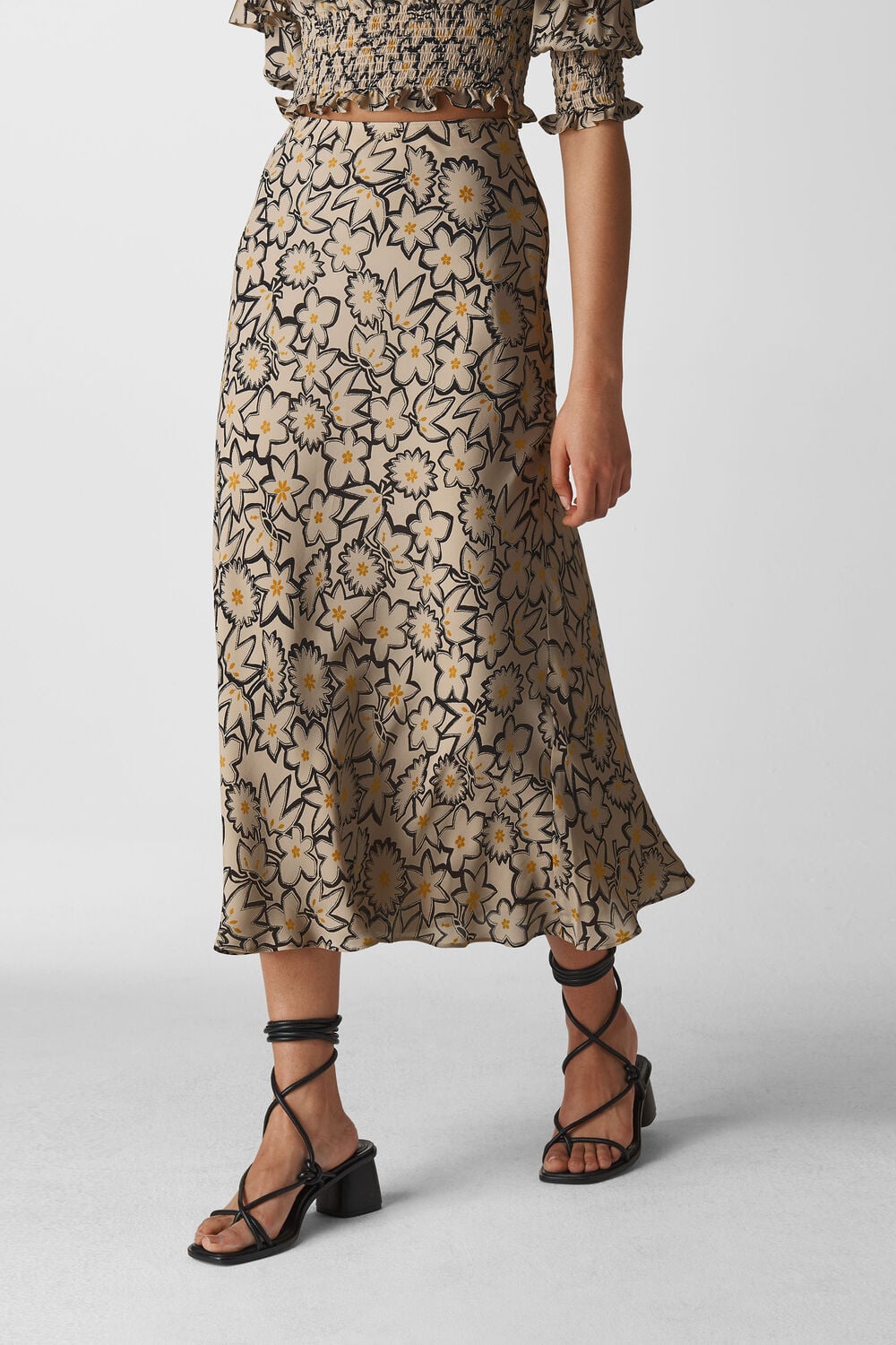 Floral Print Silk Skirt White/Multi