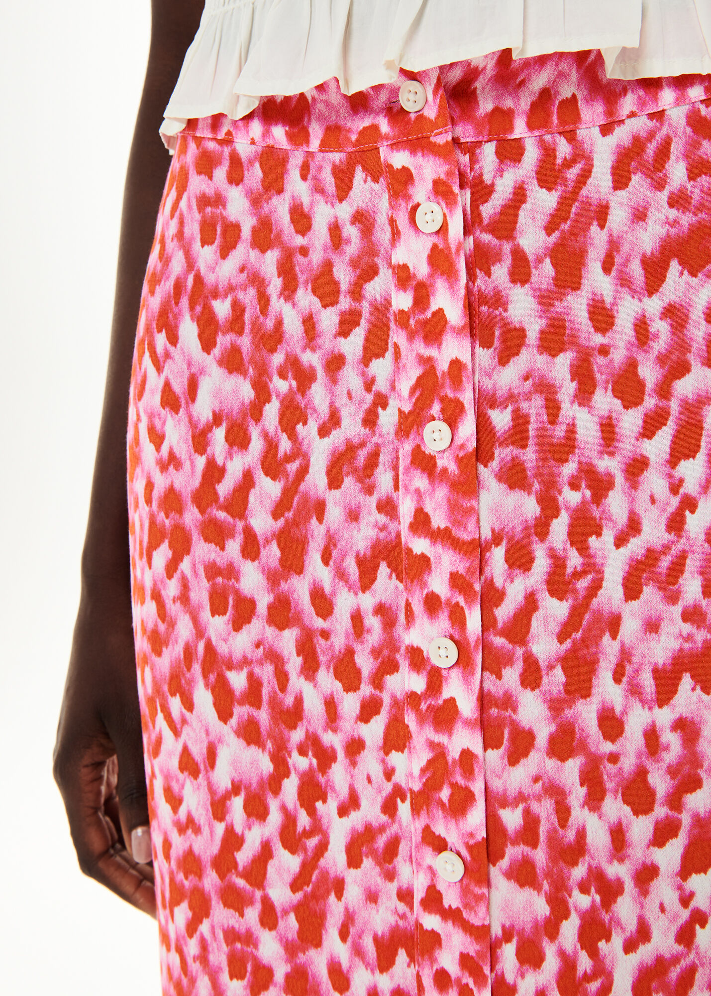 Pink/Multi Blurred Strokes Button Skirt WHISTLES