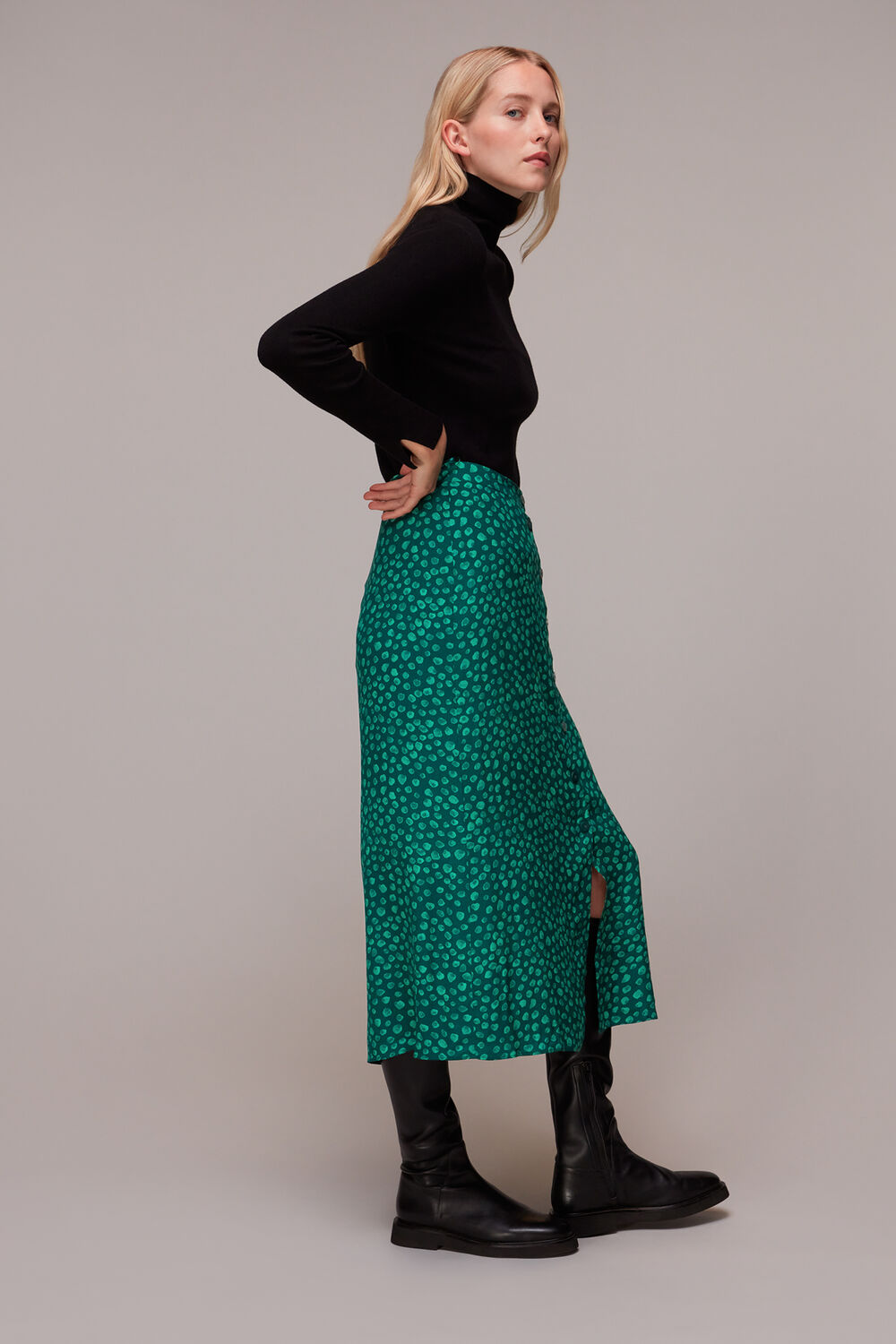 Green Lava Spot Button Through Skirt