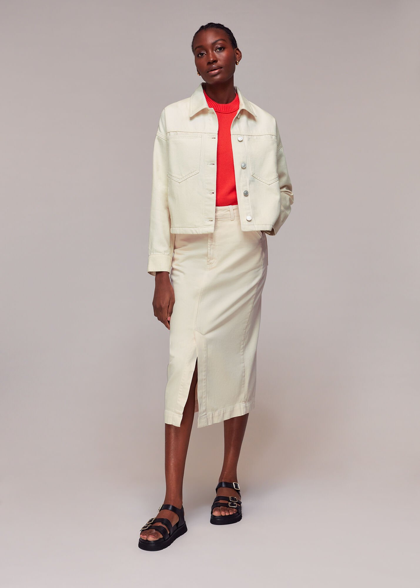 Beige Ella Denim Jacket WHISTLES