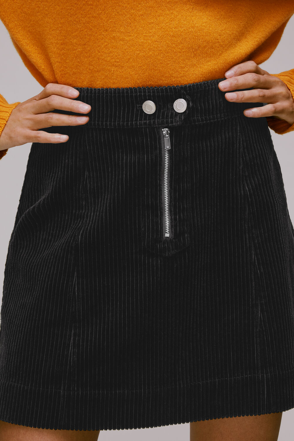 Zip Front Cord Mini Skirt