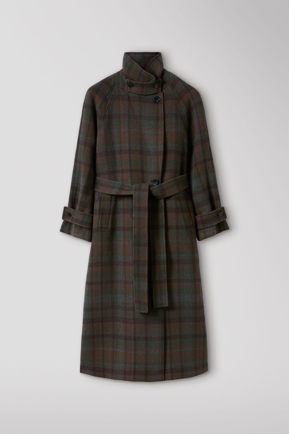 Khaki Funnel Neck Check Coat