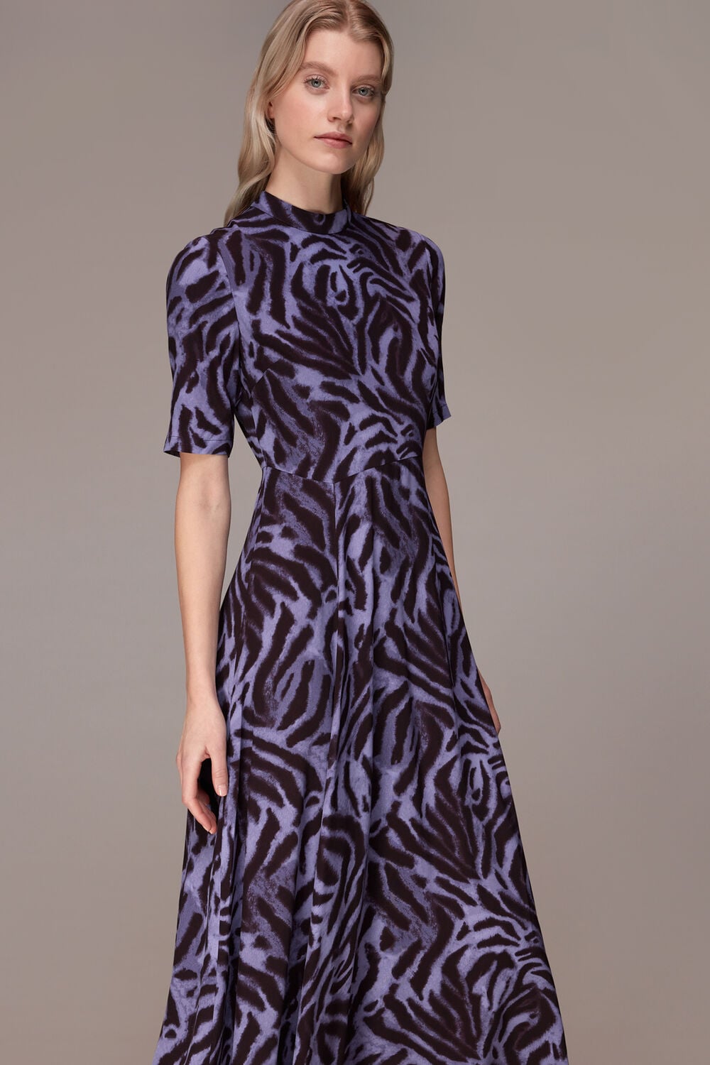 Purple Woodland Tiger Midi Dress