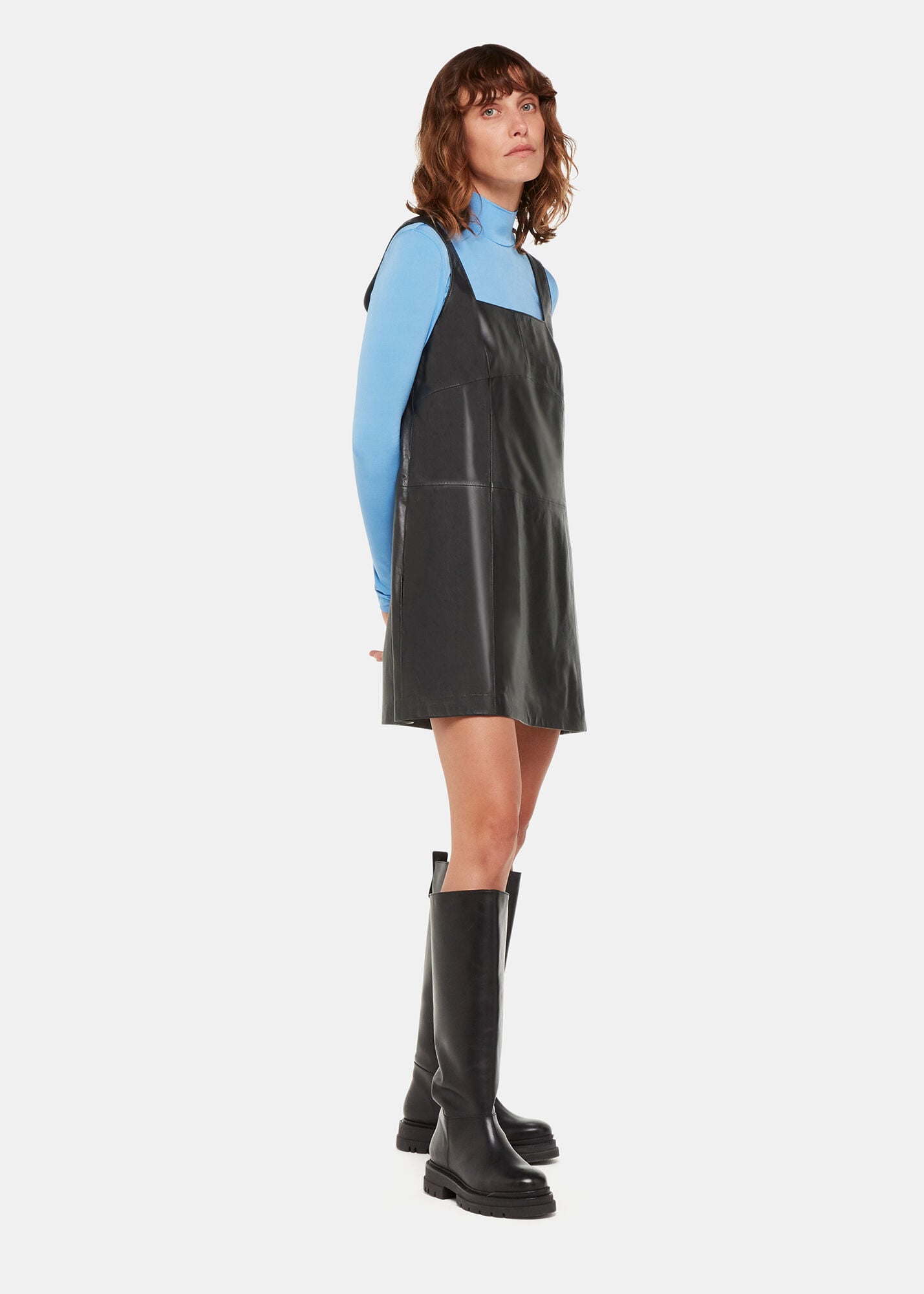 Black Leather Pinafore Dress | WHISTLES | Whistles UK |