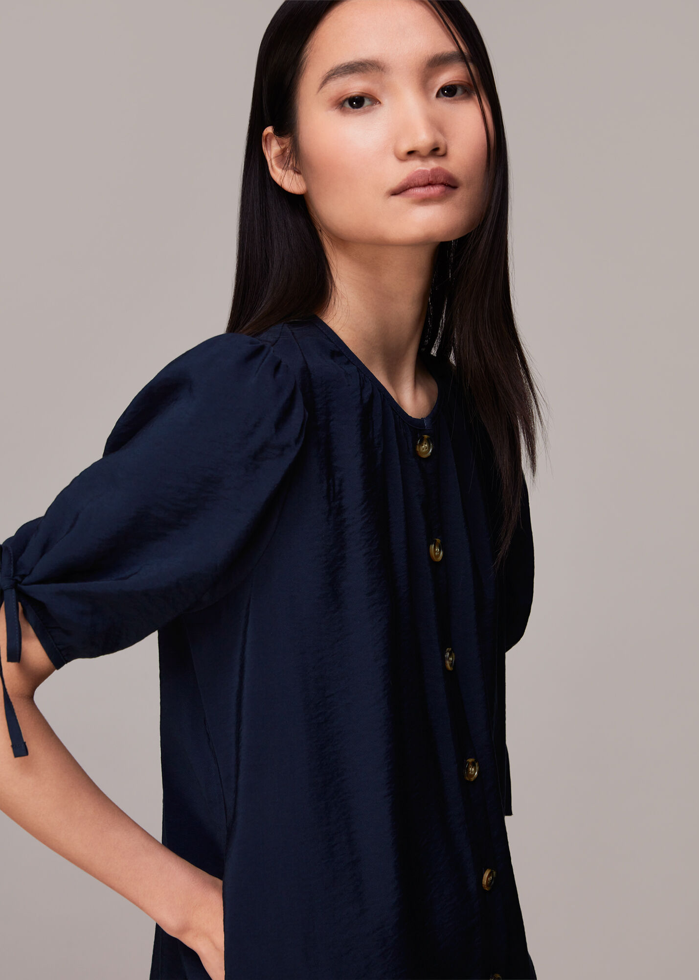 Navy Frankie Button Through Dress WHISTLES