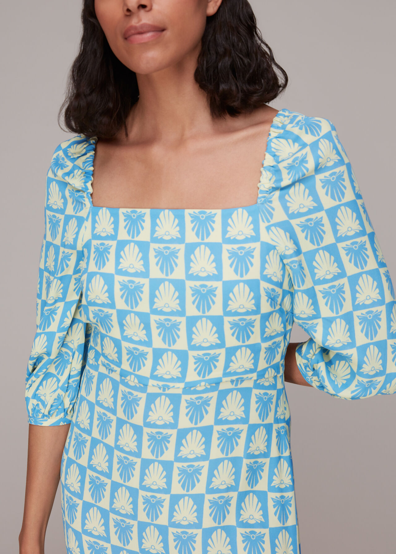 Checkerboard Shells Midi Dress