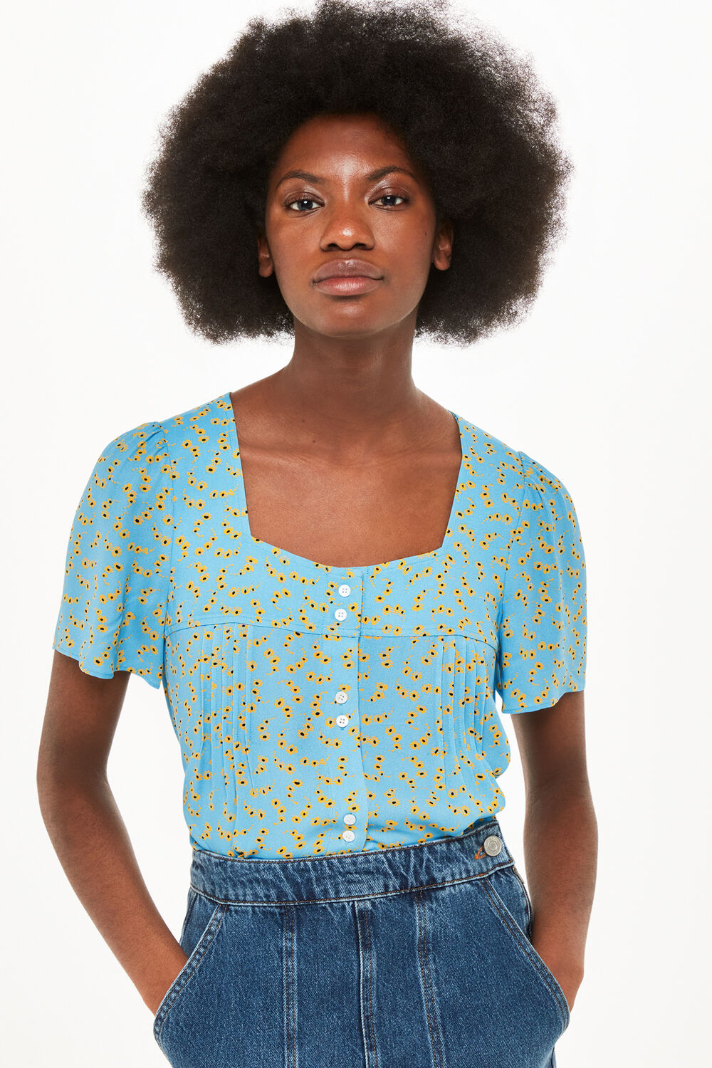 Blue Floral Crescent Top