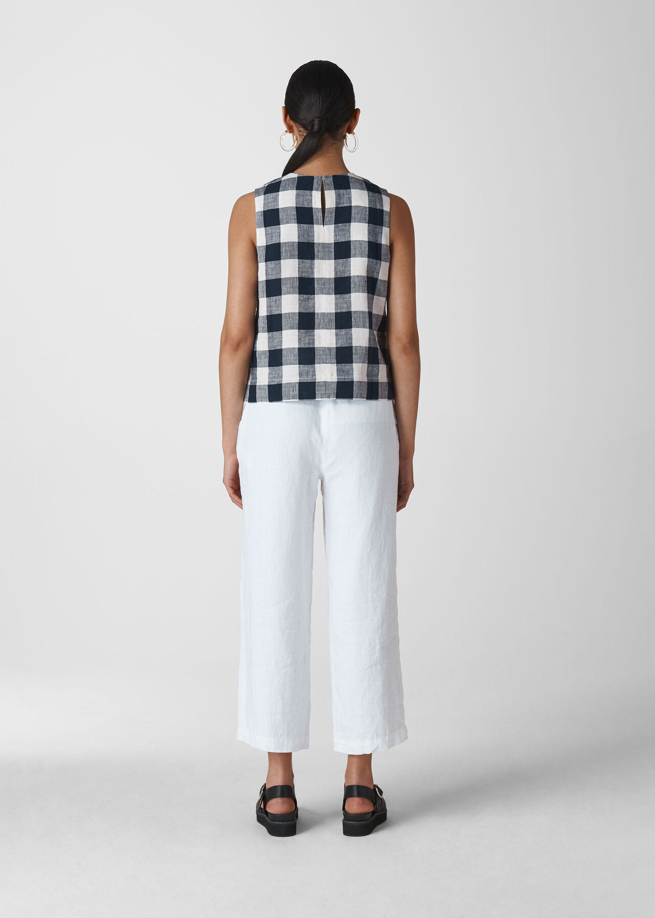 Gingham Linen Shell Top Navy/Multi