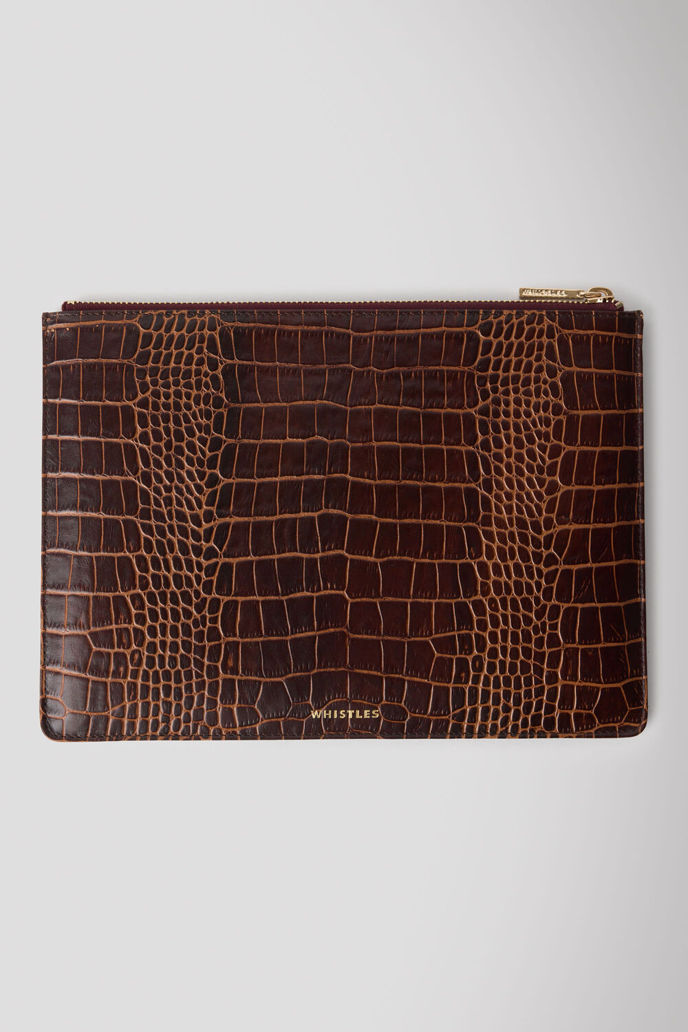 Brown Croc Leather Medium Clutch