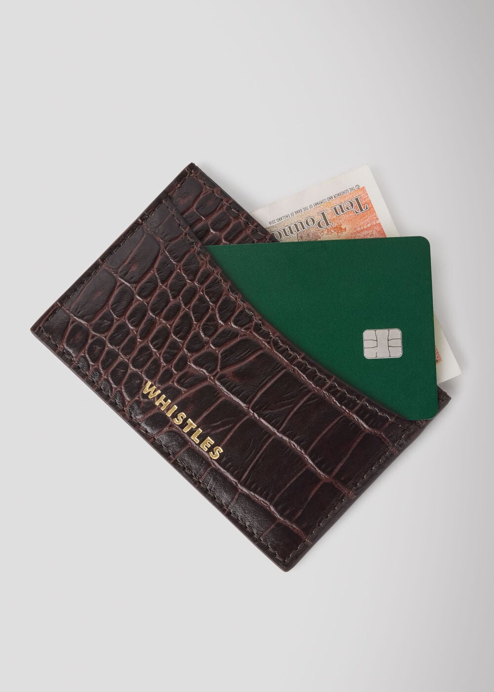 Brown Shiny Croc Leather Card Holder