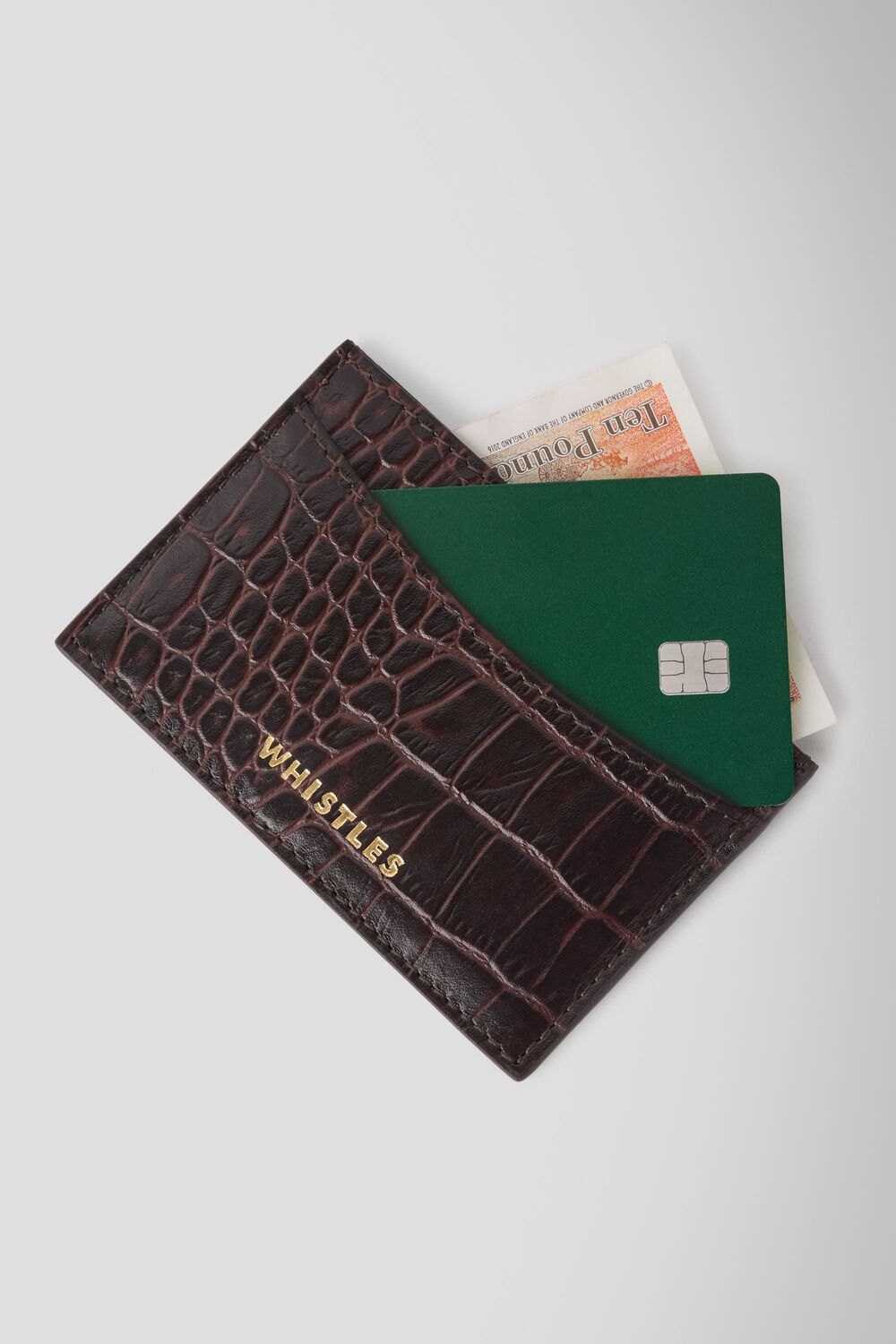 Brown Shiny Croc Leather Card Holder