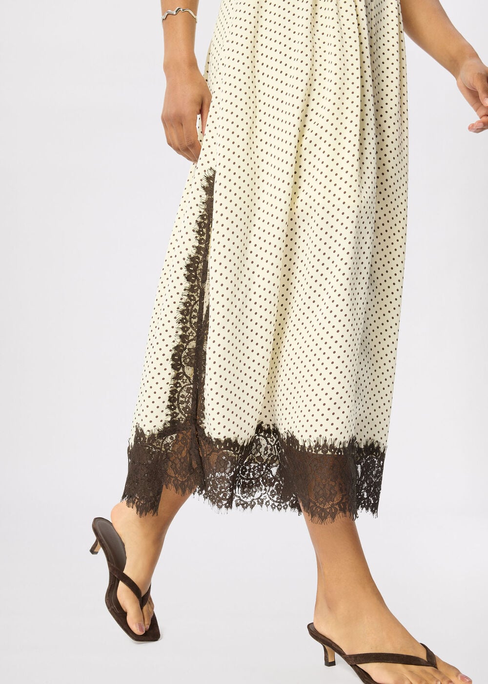 Lace V Neck Spot Midi Dress