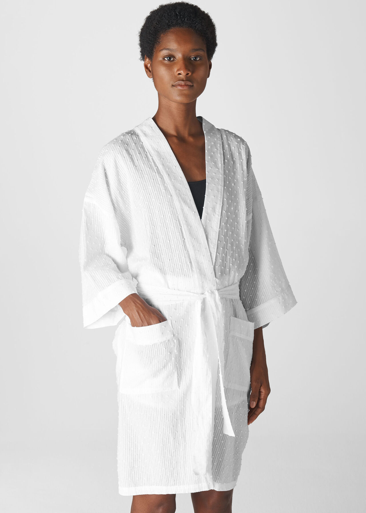 Stripe Dobby Dressing Gown White