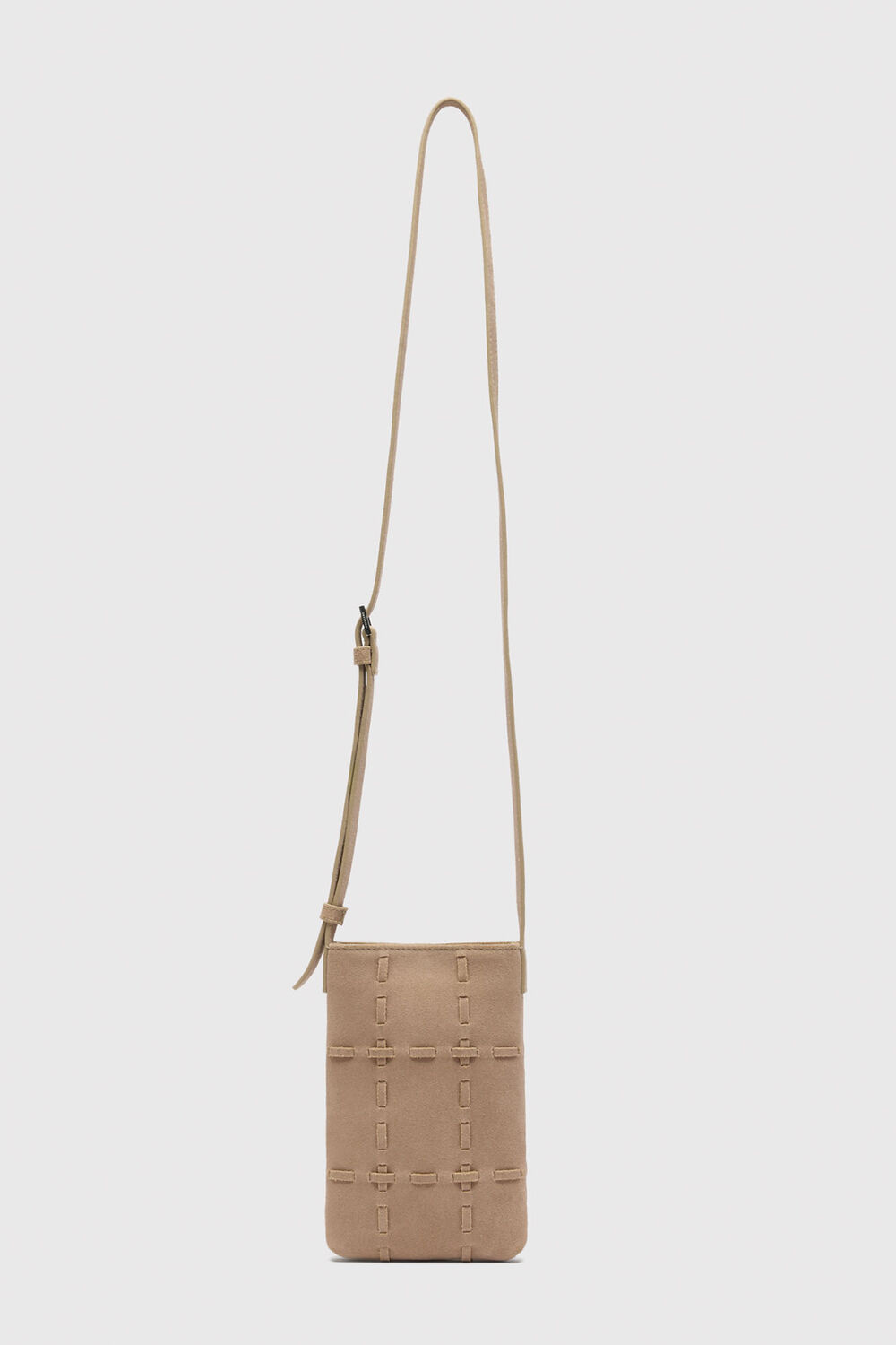 Neutral Suede Whipstitch Phone Bag