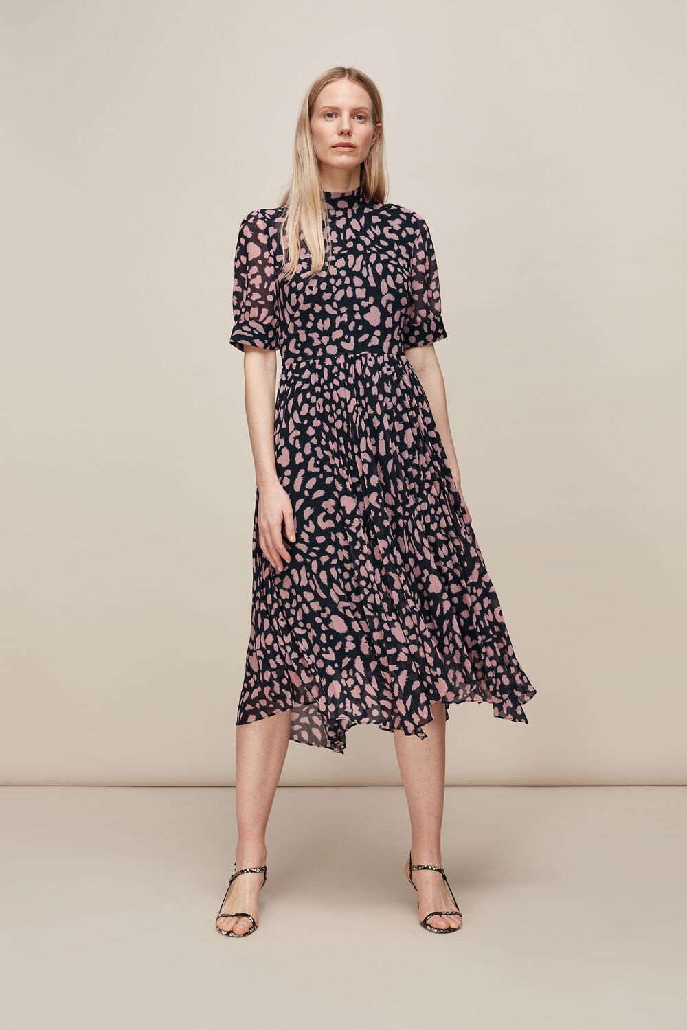 Brushed Cheetah Pleated Dress Multicolour