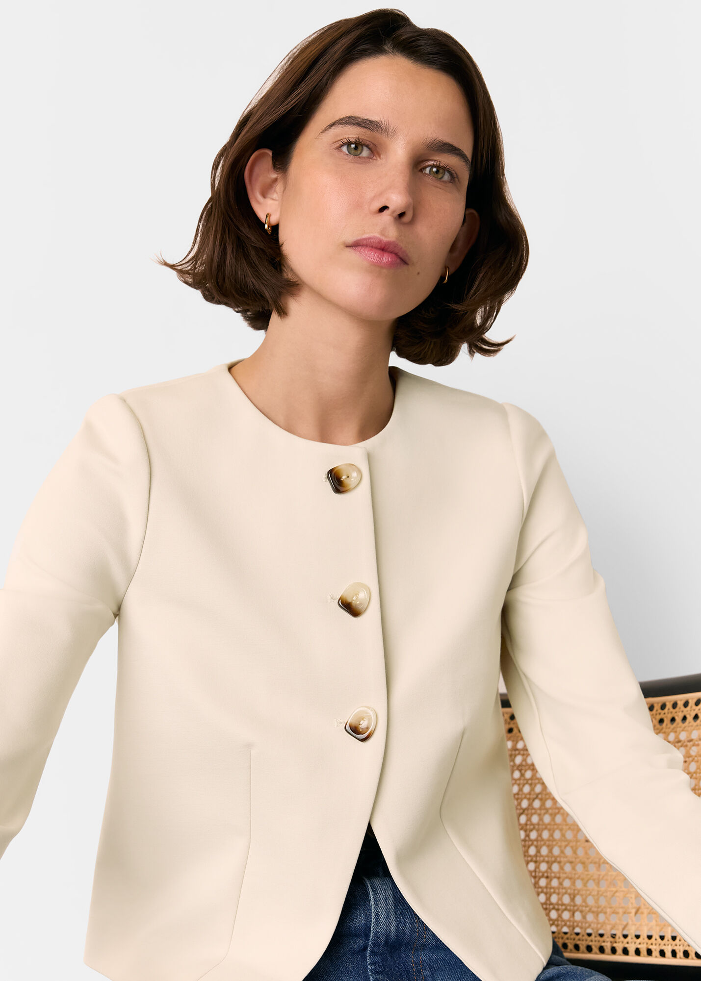 Ivory Anne Ponte Button Jacket | WHISTLES | Whistles US |