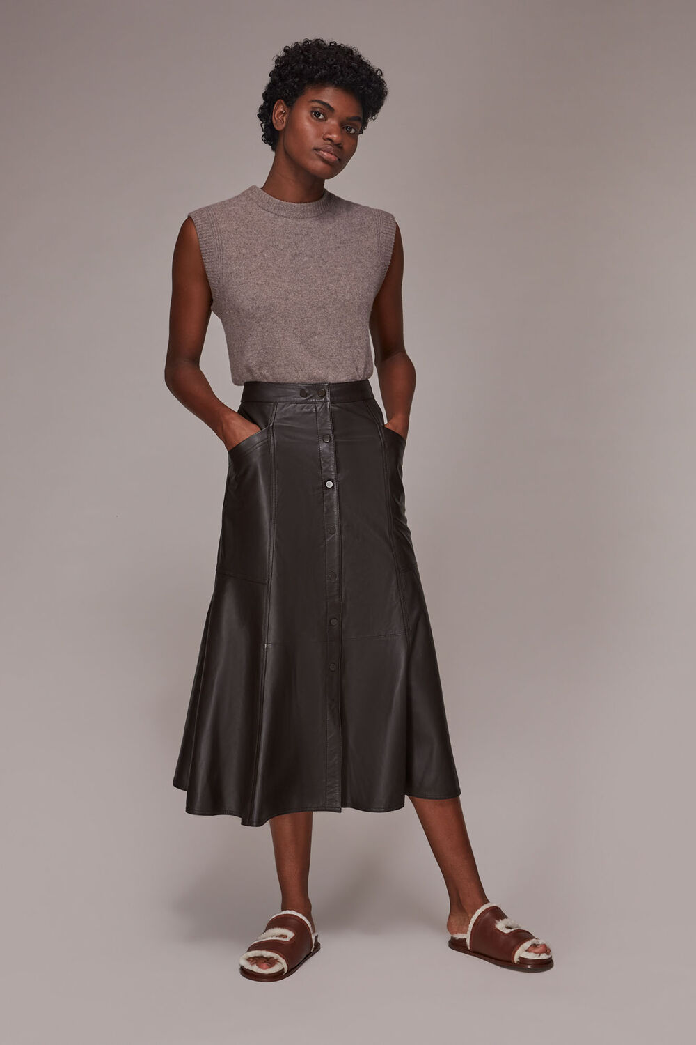 Lydia Leather Button Skirt