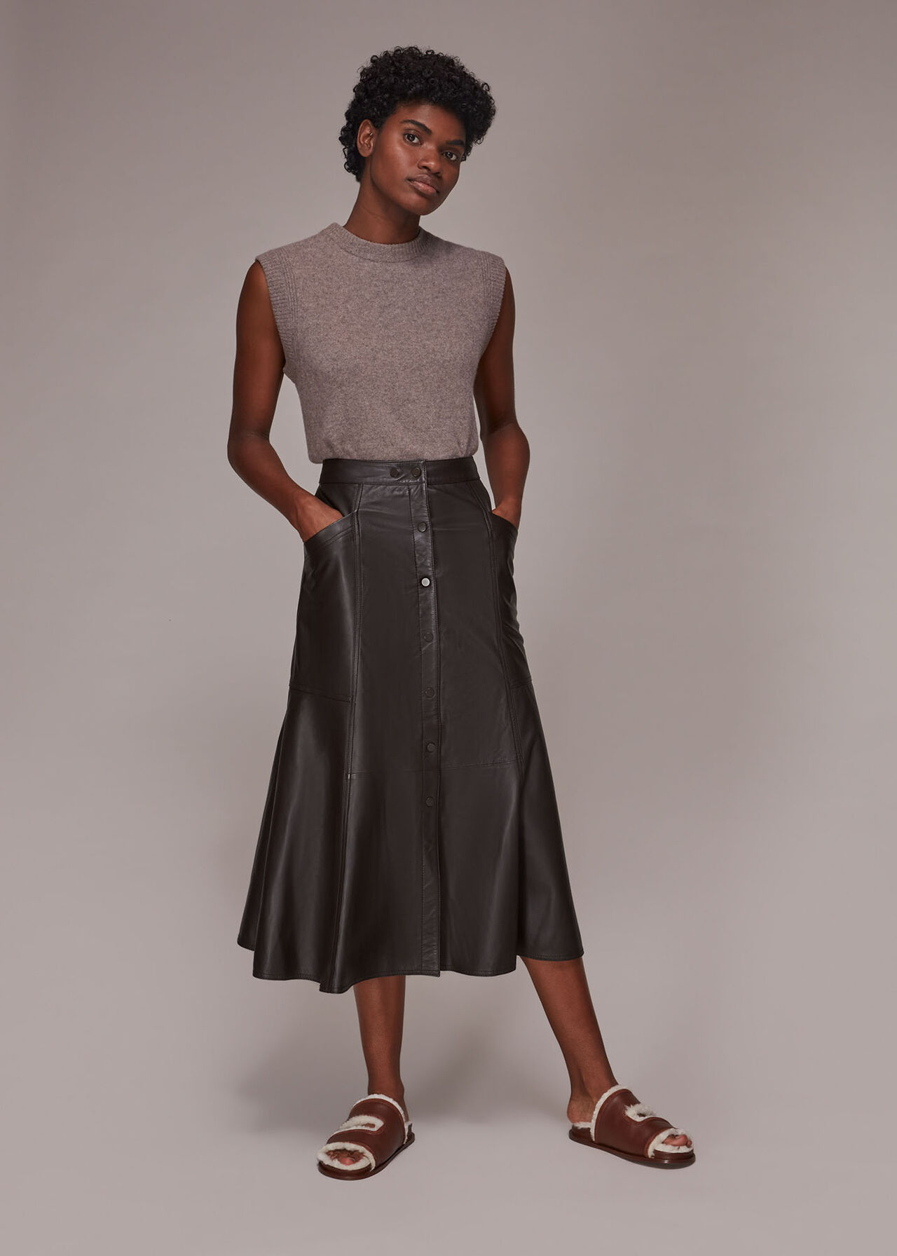 Lydia Leather Button Skirt