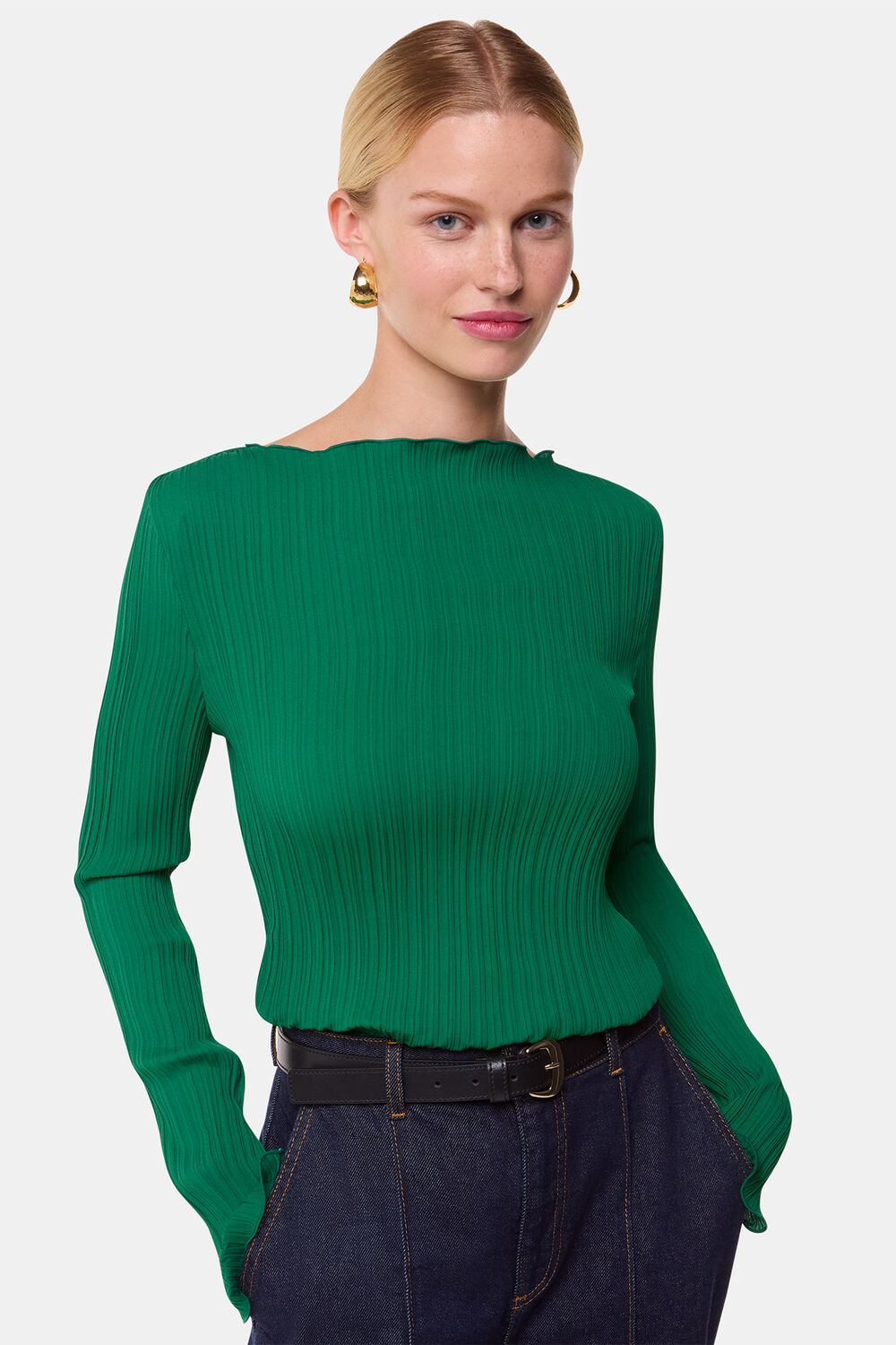 Green Elsa Plisse Top