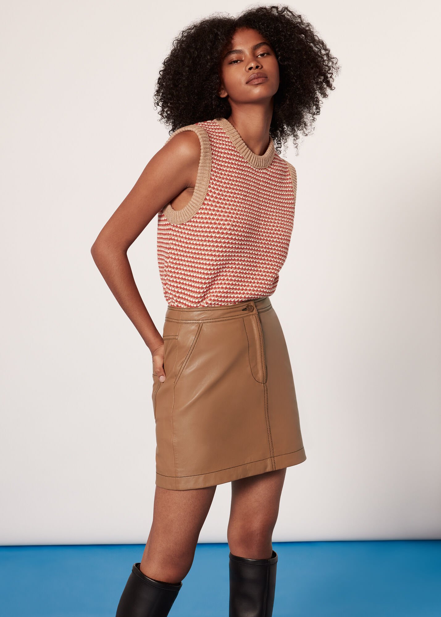 Neutral Stevie Leather Mini Skirt WHISTLES