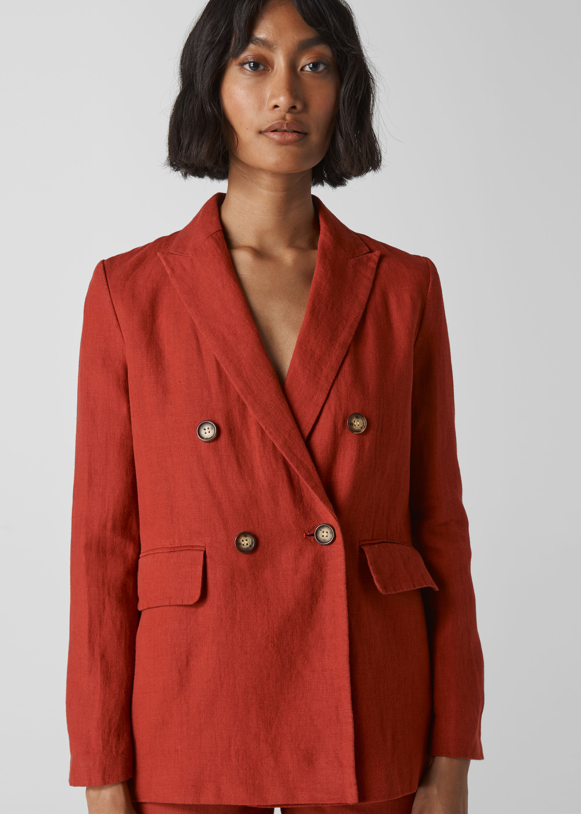 Rust Linen Double Breasted Blazer WHISTLES Whistles UK