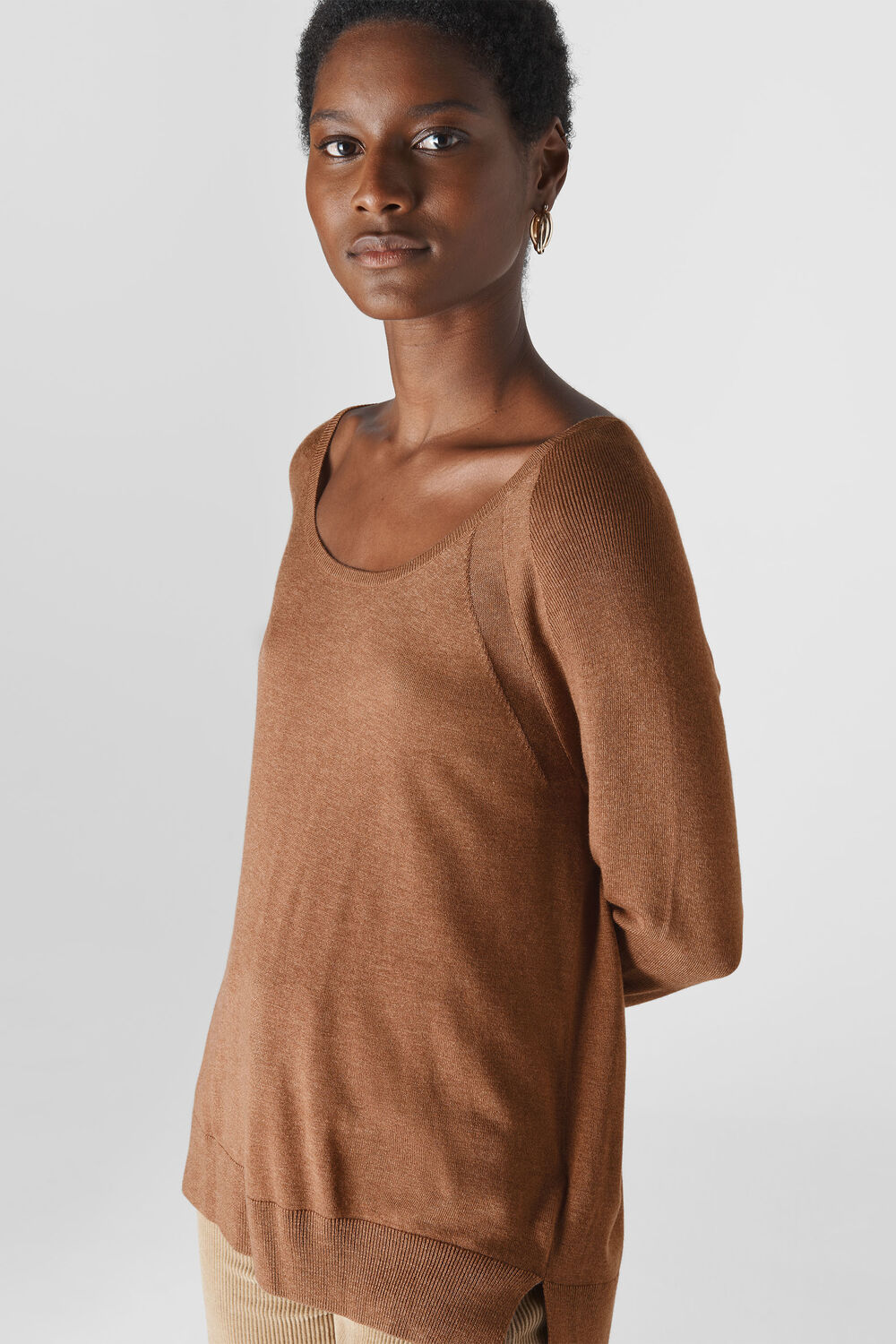 Scoop Neck Silk Mix Knit Camel