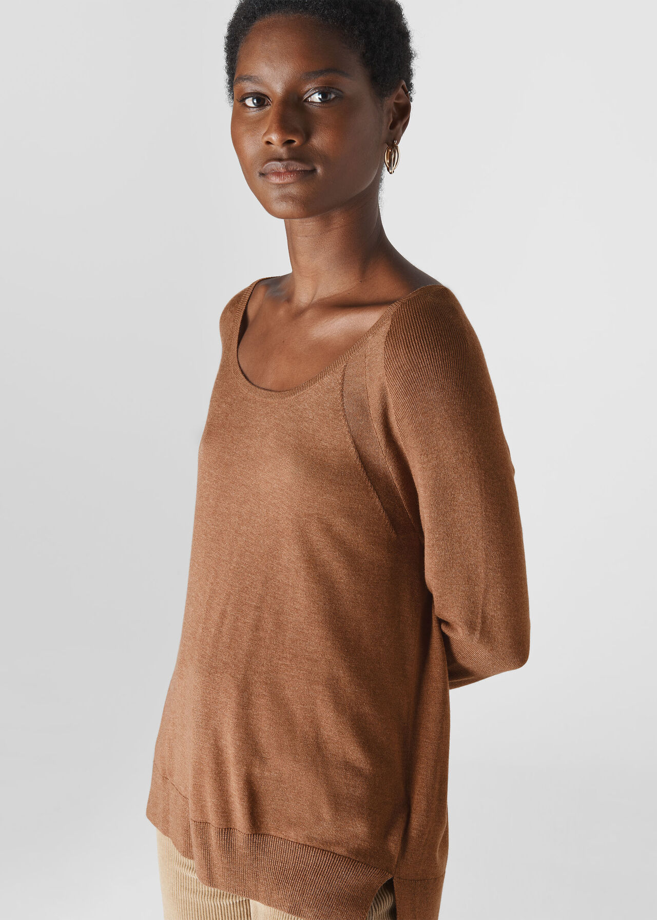 Scoop Neck Silk Mix Knit Camel