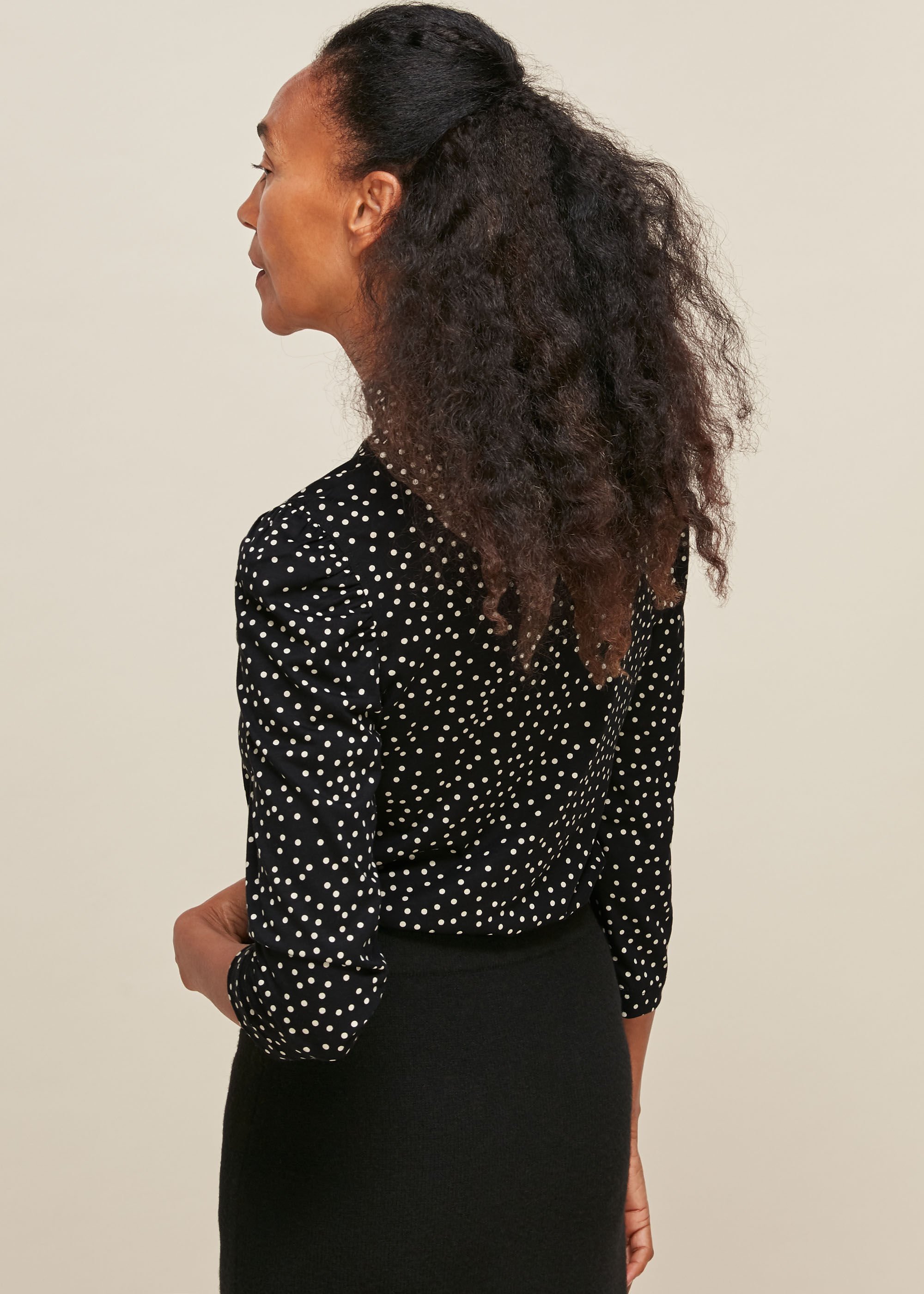 Black And White High Neck Spot Puff Sleeve Top | WHISTLES