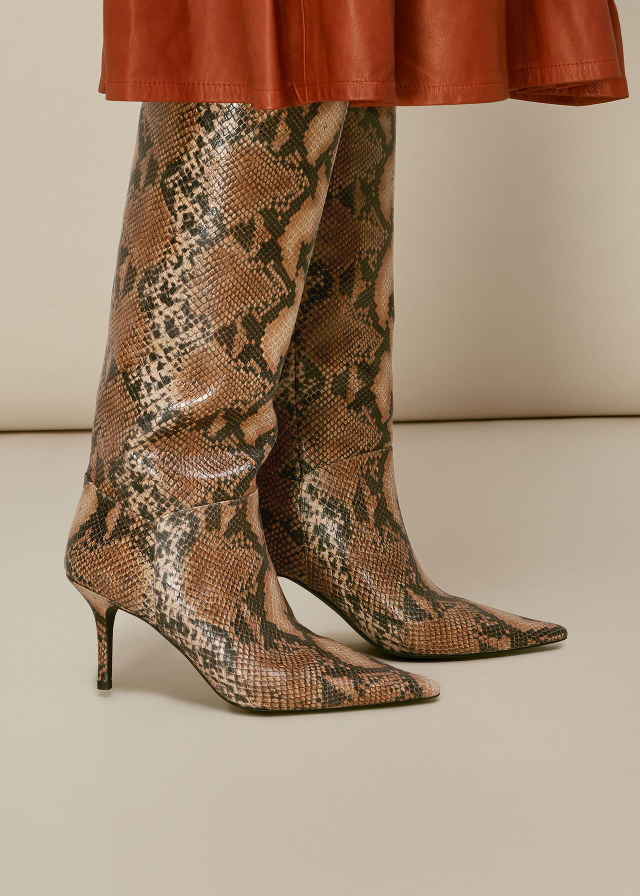 Conna Snake Knee High Boot Brown/Multi