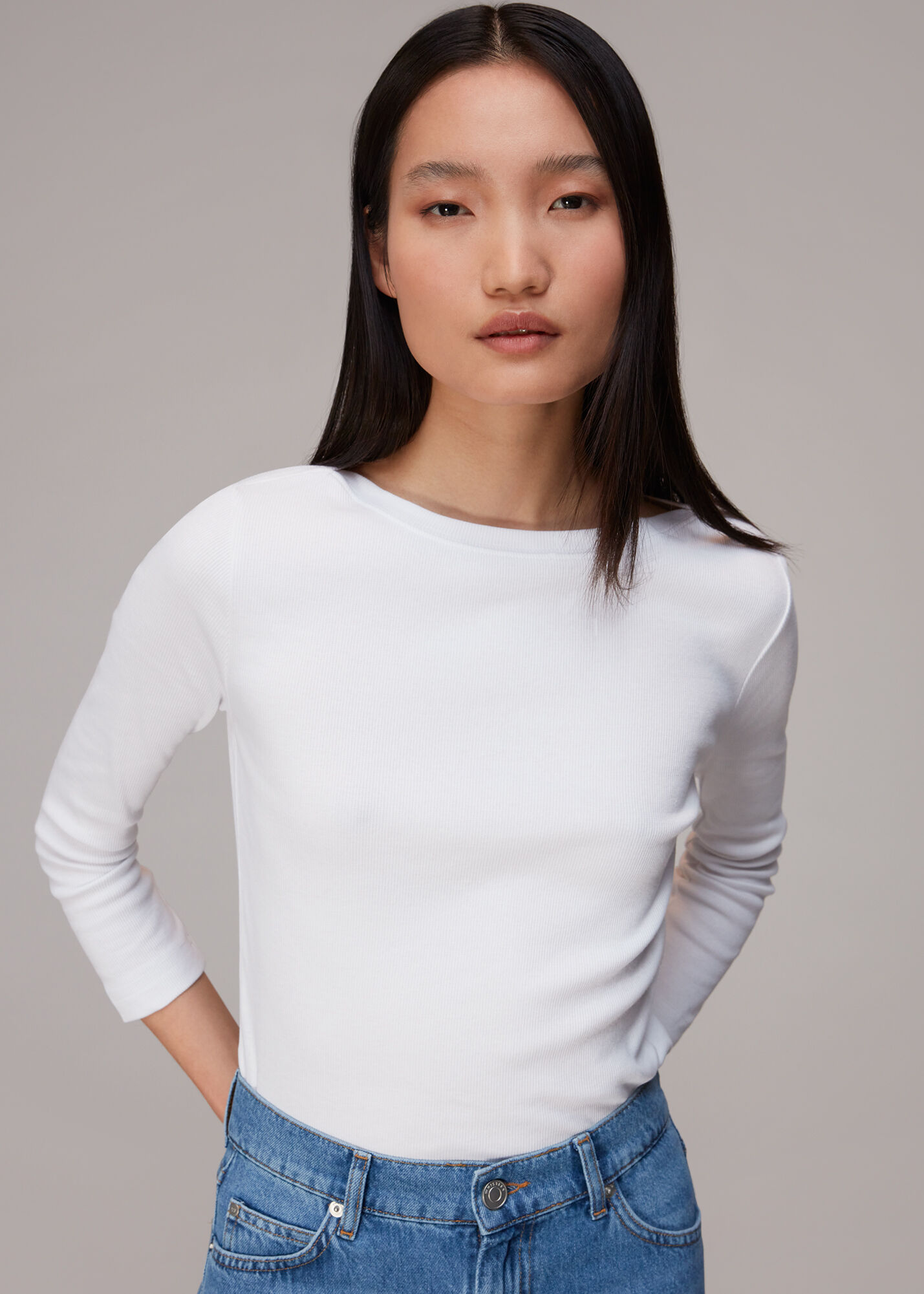 White boat neck sweater top