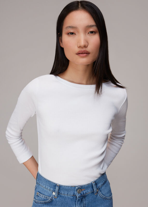 Boat Neck Ribbed Jersey Top