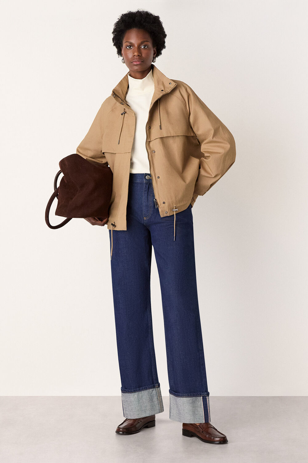 Taupe Funnel Neck Parka Jacket