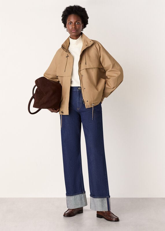 Taupe Funnel Neck Parka Jacket