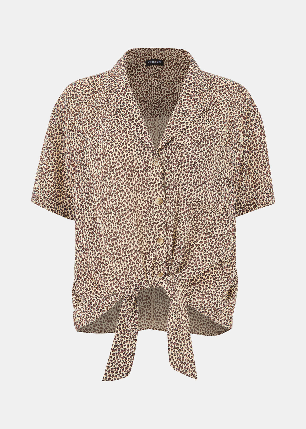 Dashed Leopard Tie Front Top