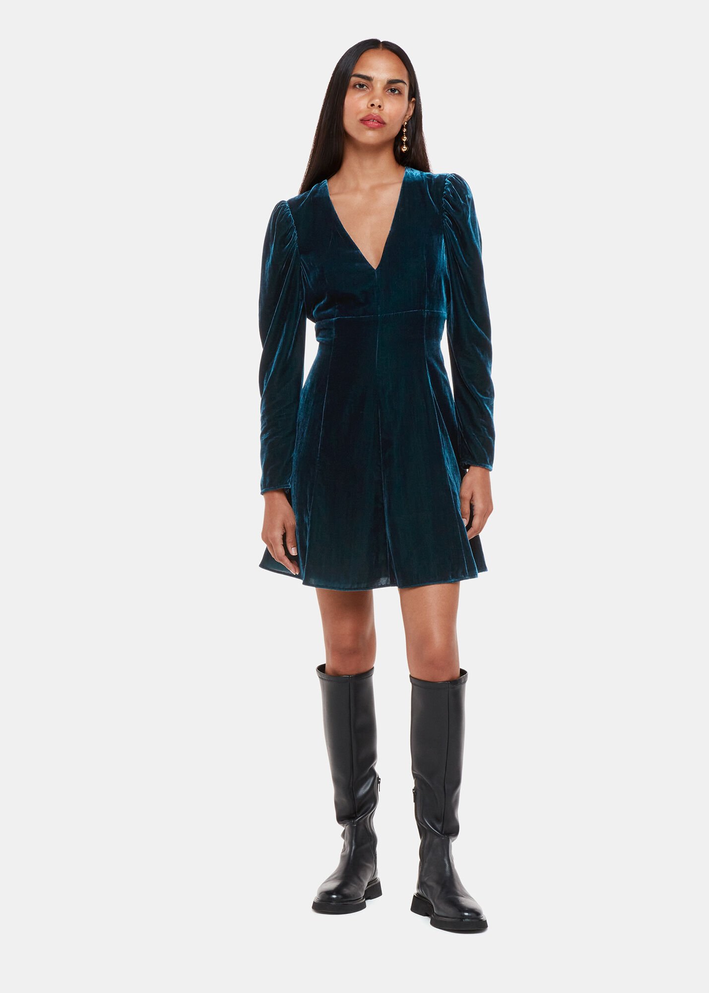 Whistles blue shop velvet dress