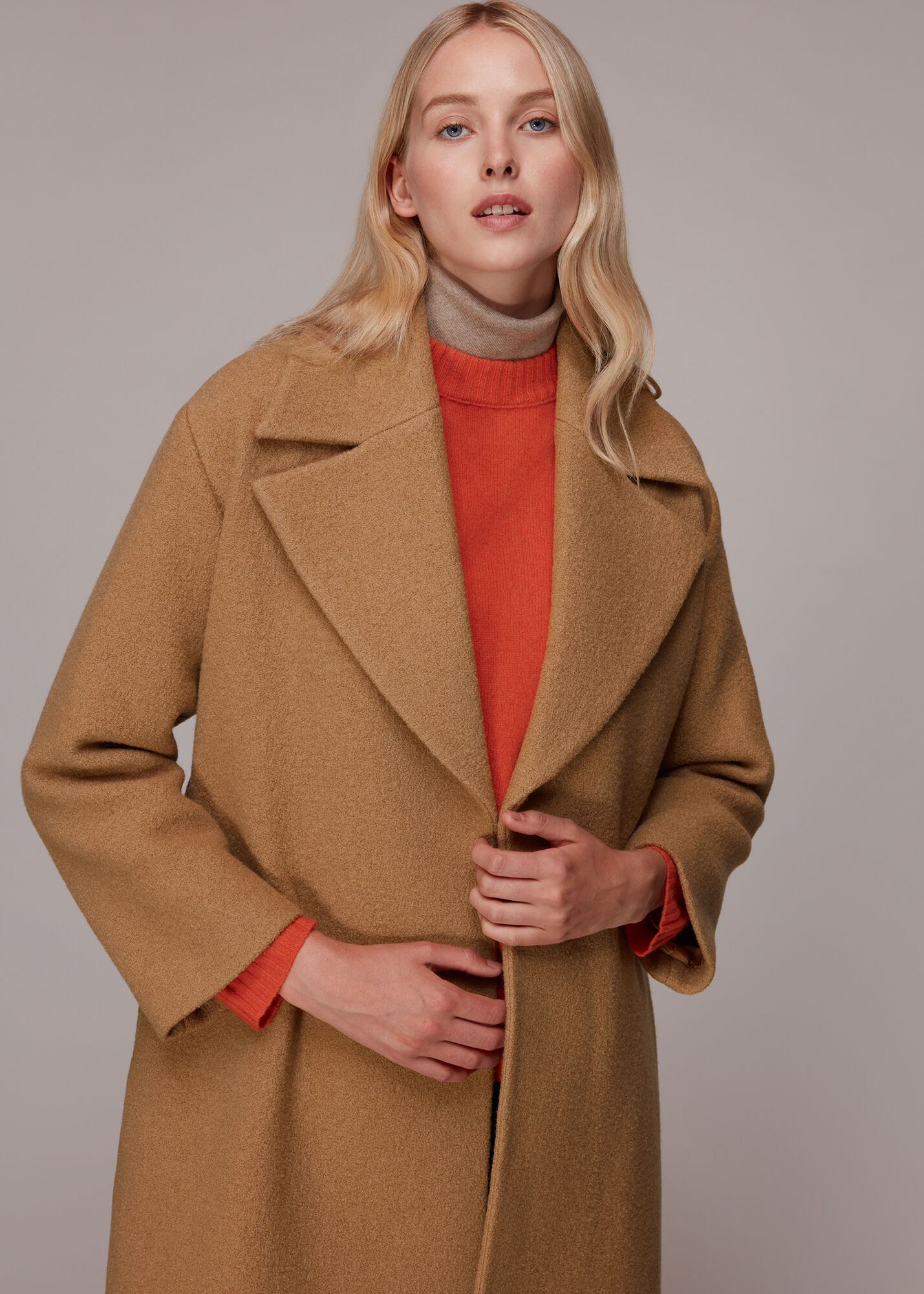 Camel Lorna Wrap Wool Coat | WHISTLES | Whistles US |