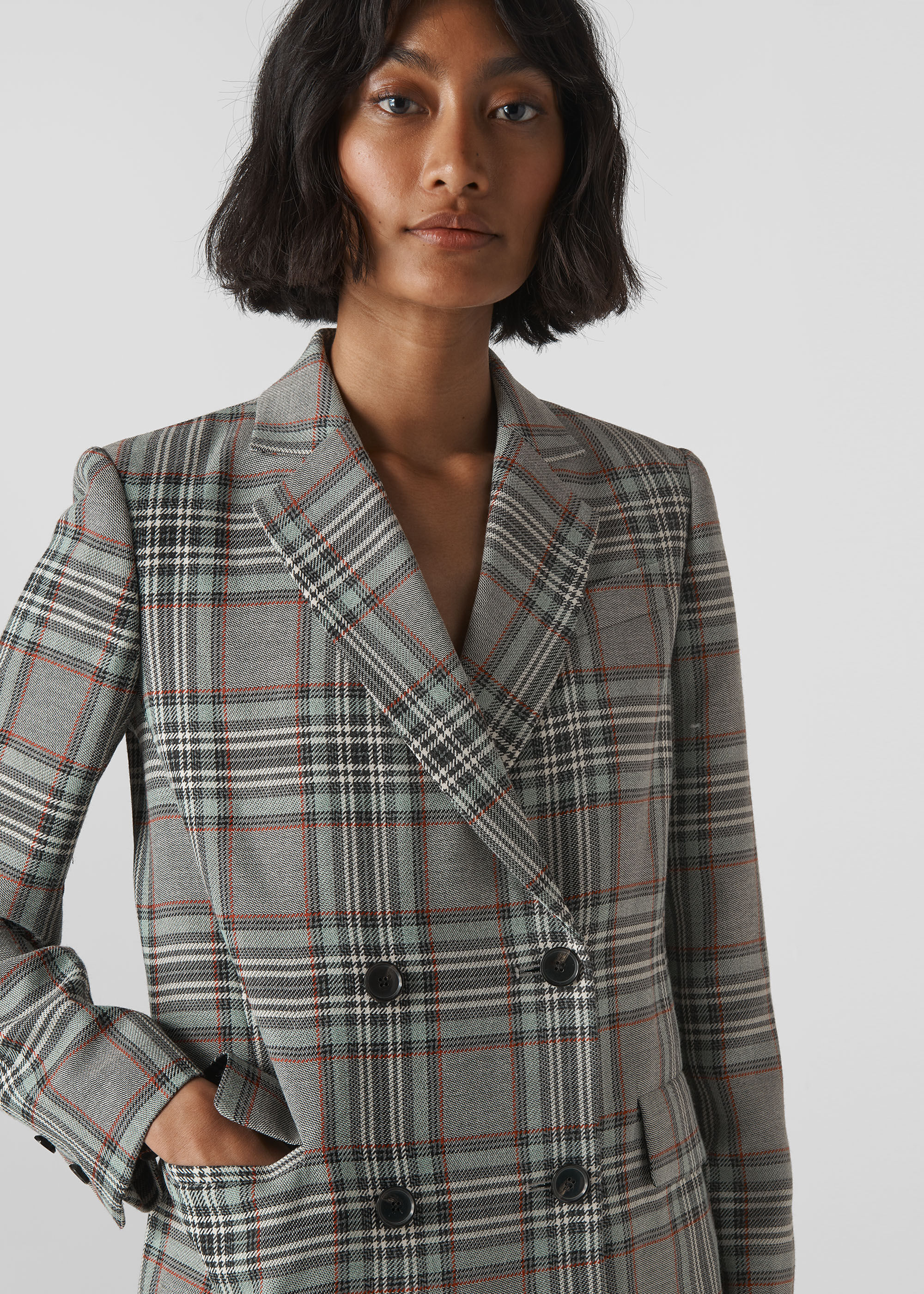 Grey Multi Check Double Breasted Blazer WHISTLES Whistles UK