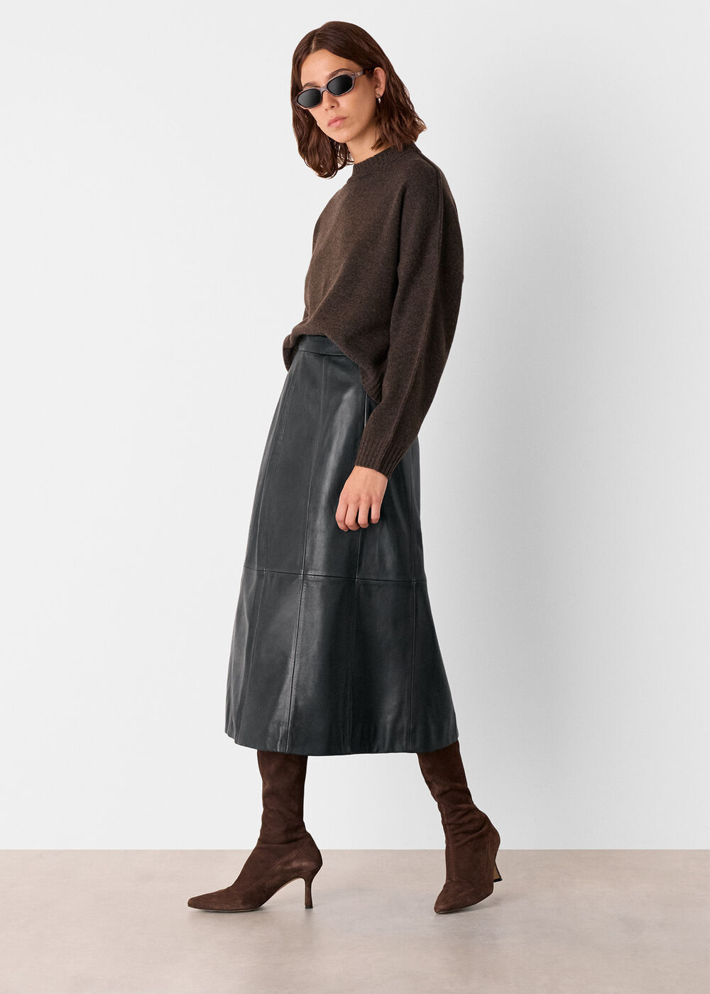 Burnished Leather Midi Skirt