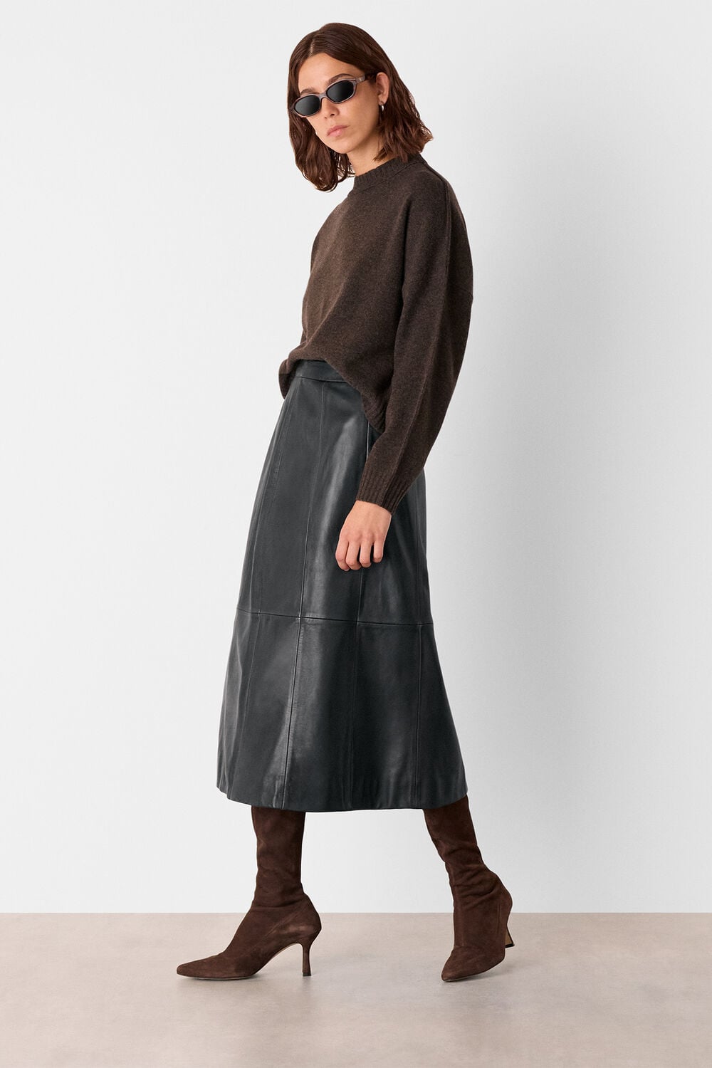 Burnished Leather Midi Skirt
