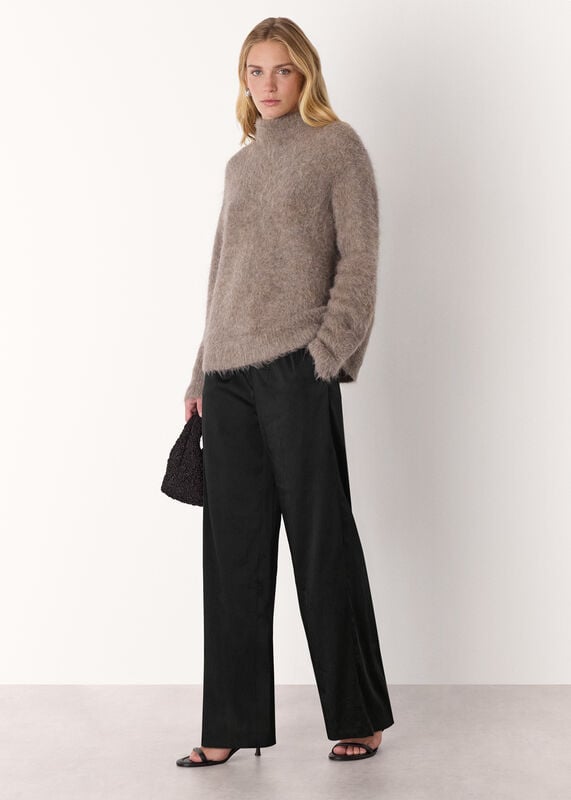 Black Textured Satin Pintuck Trouser