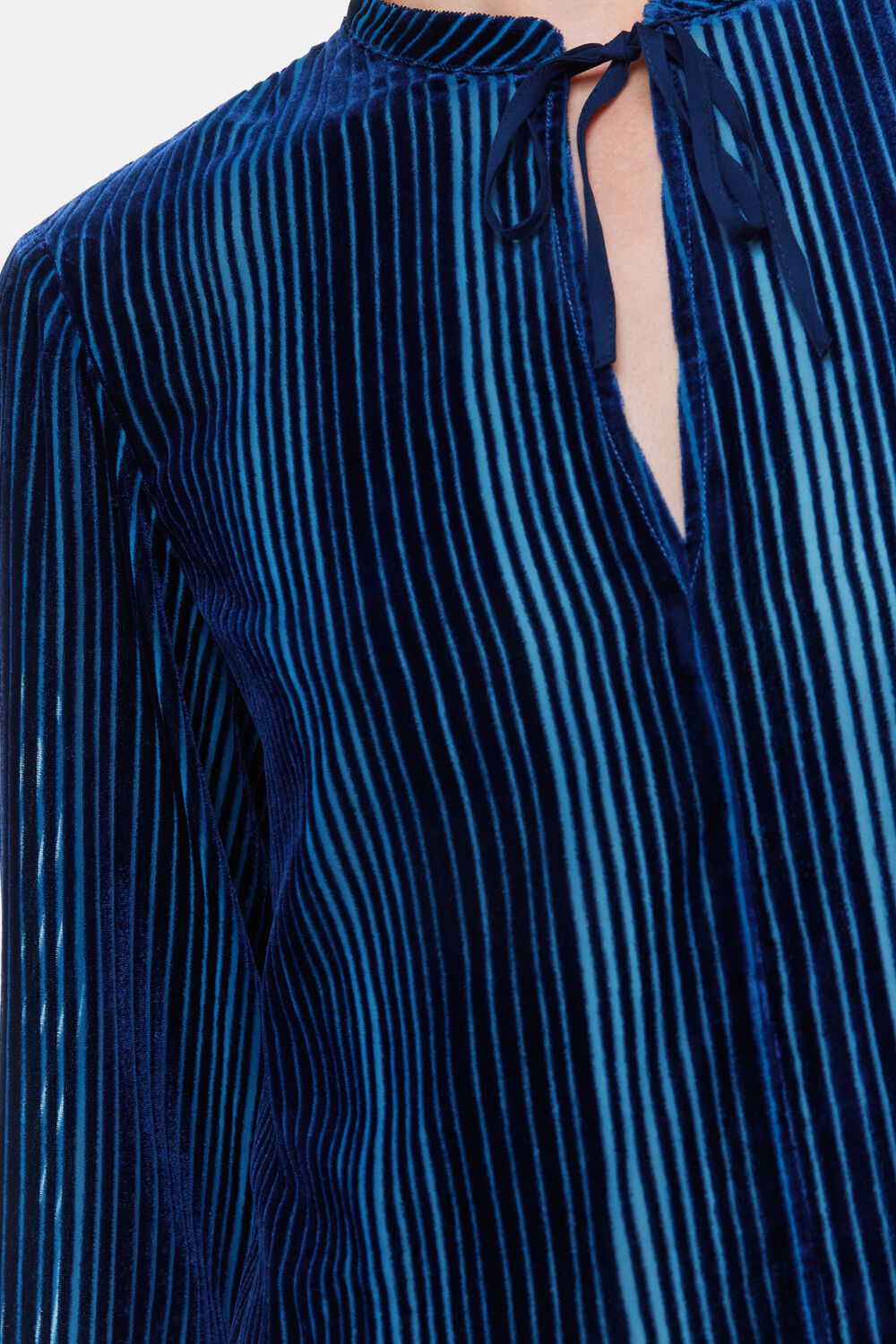 Blue Devore Stripe Velvet Blouse