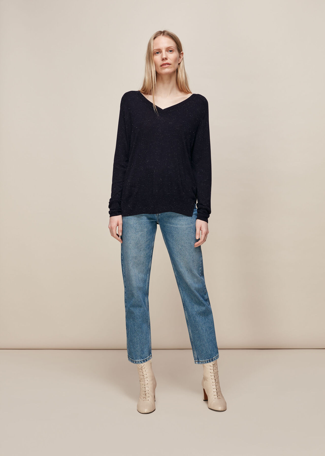 Annie Sparkle V Neck Knit Navy