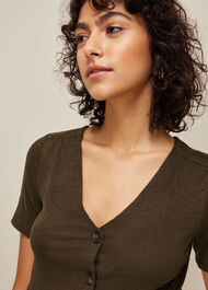 Linen Button Front Tie Top Khaki