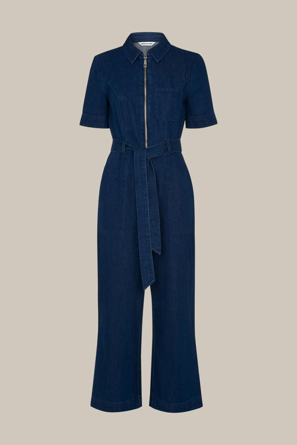 Tie Waist Denim Jumpsuit