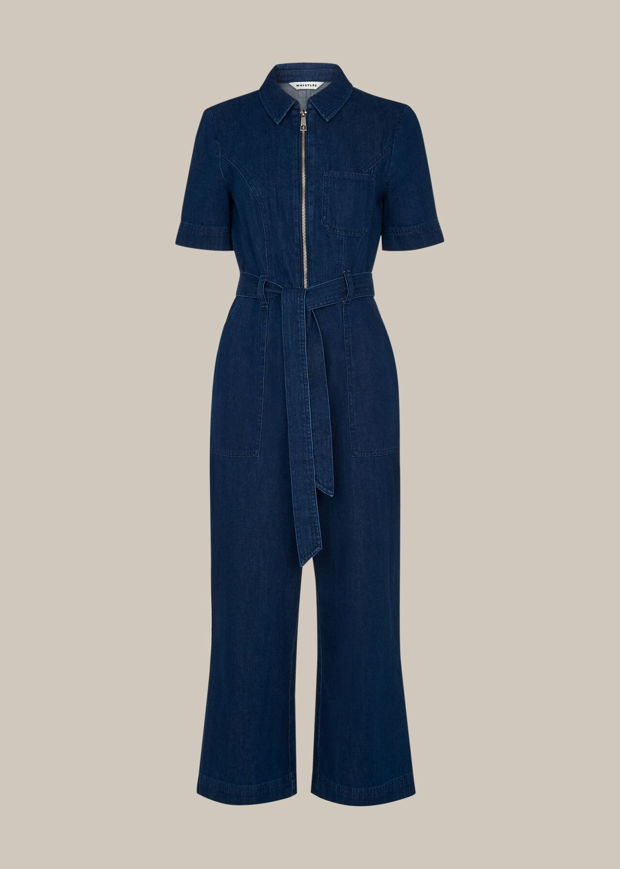 Denim Tie Waist Denim Jumpsuit | WHISTLES