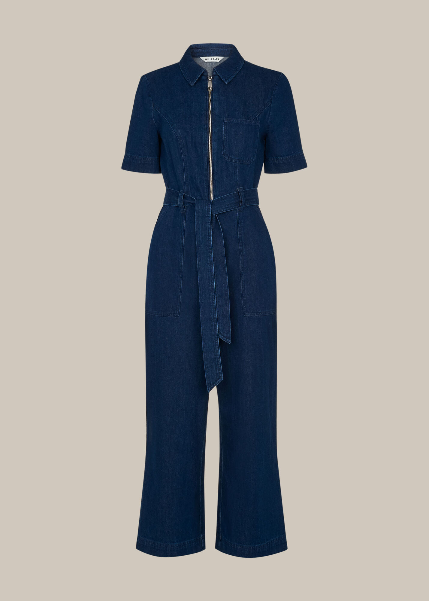 Denim Tie Waist Denim Jumpsuit WHISTLES